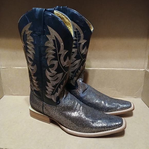 La Mexicana Other - La Mexicana Men Brown Yellow Gold Glitter Western Cowboy Boots Size 27 (9 US)